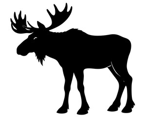 moose black silhouette vector, Simple silhouette Design vector icon with white background. Wild animal silhouette