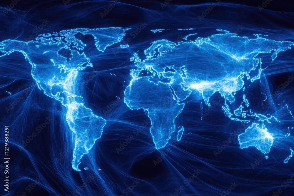 Poster image of a world map with the wide spread of the internet out there . world map,global communication