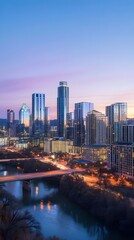 Naklejka premium Dynamic Urban Skyline of an American City at Twilight