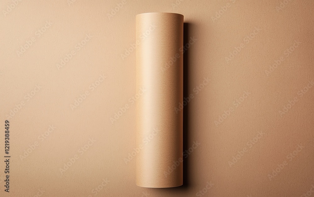 Poster simple design featuring a cylindrical object on a neutral background.