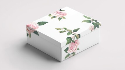 A decorative box adorned with fresh pink roses