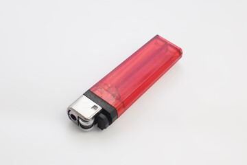 Red Plastic Lighter Isolated on White Background