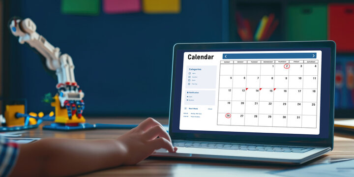 Calendar on computer software application for brisk schedule planning for personal organizer and online business