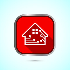 Smart house icon design illustration, Smart home technology and automation, Red shadow button design