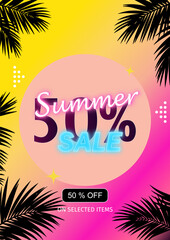 Naklejka premium Summer Sale. 50 % OFF. Poster. Sale Vector Illustration