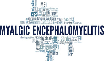 Obraz premium Myalgic Encephalomyelitis ME word cloud conceptual design isolated on white background.