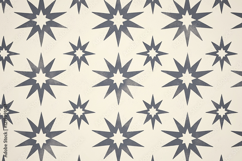 Poster repeating pattern of minimalist nordic stars in gray and white featuring modern symmetrical design w