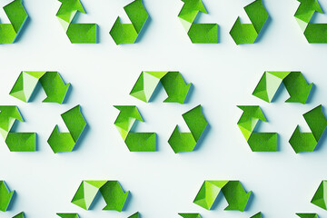Fototapeta premium Vibrant repeating pattern of universal recycle symbols designed for environmental awareness campaigns