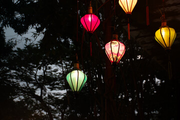 Obraz premium Colorful Hanging Lanterns at Night. Vietnam, Nha Trang