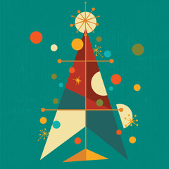 Geometric Mid-Century Modern Christmas Tree in Retro Color Palette