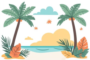Coastal landscape with palm trees and ocean views