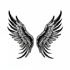 Obraz premium Wings, dark, a pair of wings, a badge, a simple black and white sketch isolated on a white background, without people, a picture, an image for printing on a T-shirt