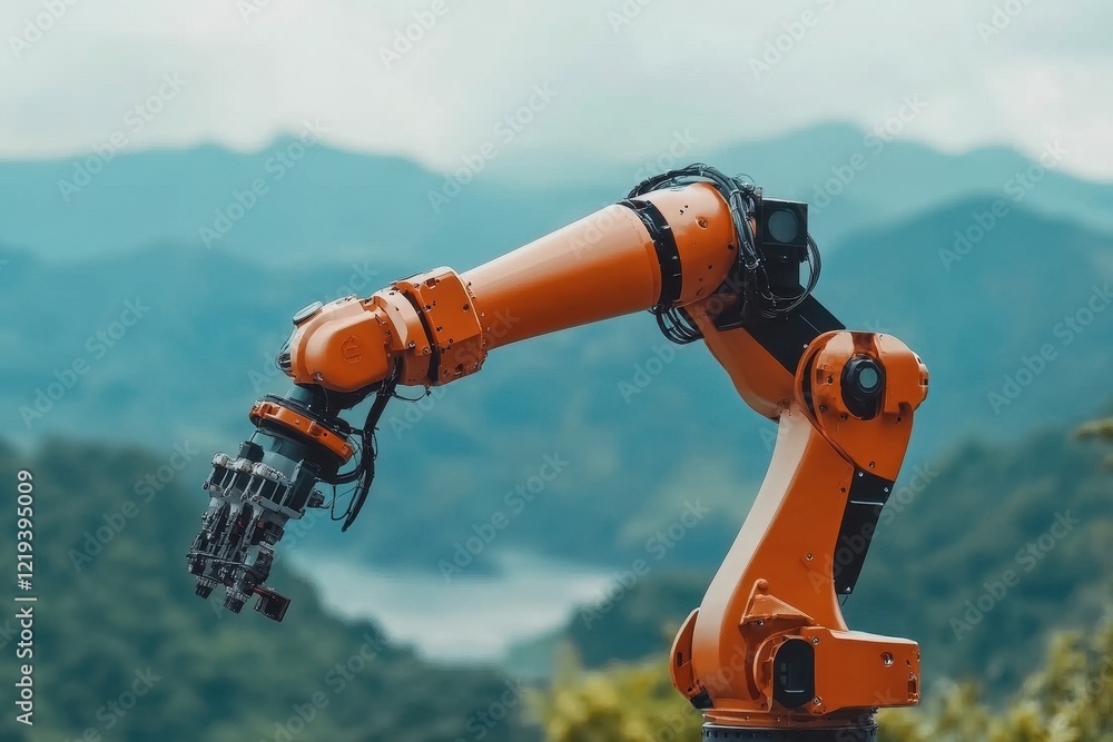 Poster industrial robot arm automation in a modern factory . a futuristic factory showcasing advanced autom
