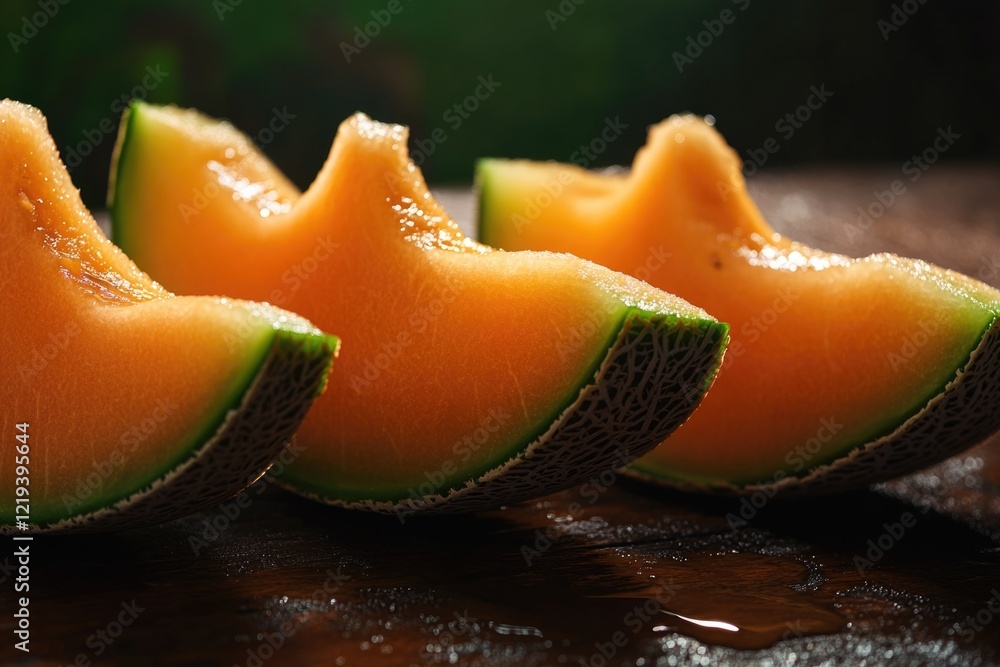 Poster freshly sliced melon displayed on a table