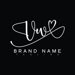 VW Handwritten initial letter with love . VW simple signature vector logo with Hart shape variation, beauty, photography letter logo design. V W