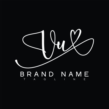 VU Handwritten initial letter with love . VU simple signature vector logo with Hart shape variation, beauty, photography letter logo design. V U