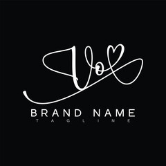 VO Handwritten initial letter with love . VO simple signature vector logo with Hart shape variation, beauty, photography letter logo design. V O