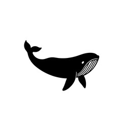 Whale illustration icon, black silhouette vector