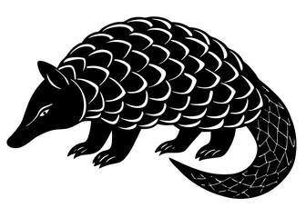 pangolin black silhouette vector, Simple silhouette Design vector icon with white background. Wild animal silhouette