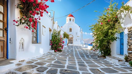 Fototapeta premium The narrow street of Mykonos town, Greece
