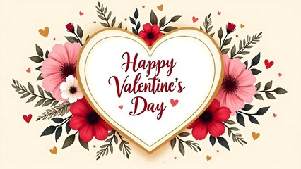 Obraz premium Valentine's Day Floral Heart with Red and Pink Flowers