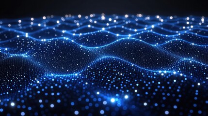 Abstract blue wave of glowing particles.