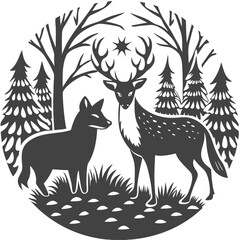 Wildlife scene deer fox High Quality Editable Vector Design and illustration