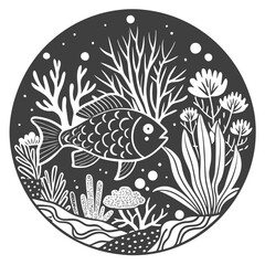 Underwater scene with fish and coral High Quality Editable Vector Design and illustration