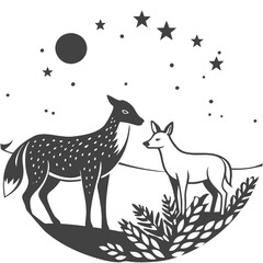 Wildlife scene deer fox coexist High Quality Editable Vector Design and illustration
