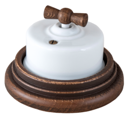 
Close-up of a vintage electrical switch on a wooden background on a transparent background in PNG format