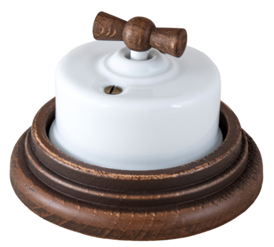 
Close-up of a vintage electrical switch on a wooden background on a transparent background in PNG format