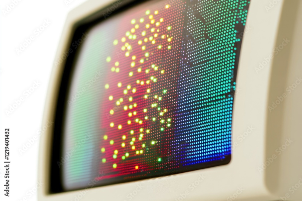 Poster a close-up shot of a computer monitor showing a vibrant and colorful display