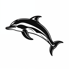 Fototapeta premium Dolphin, side view, isolated on a white background, simple black and white sketch, icon, minimalism, no people, close-up, concept, nature