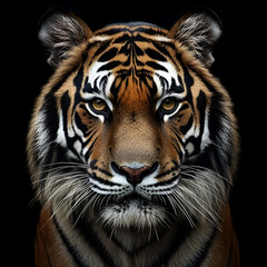 Fototapeta premium tiger head isolated on black AI generative 