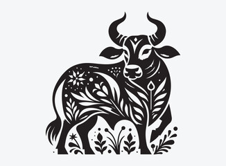 "Indian Ox Cow Vector Design for Traditional Farm Animal Illustrations Rustic Cattle Art for Digital, Print, and Agricultural Projects"
