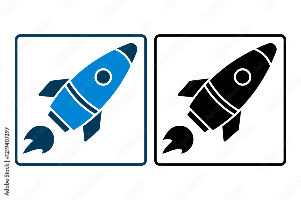 Poster rocket launch icon. icon related to star up. suitable for web site, app, user interfaces, printable 