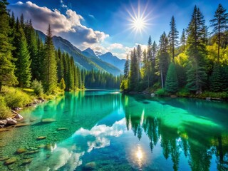 Serene Turquoise Mountain Lake: Candid Summer Vacation Photography