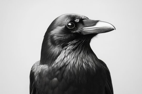 A close-up image of a bird in monochrome tones