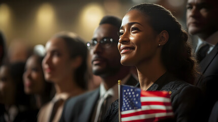 An emotional naturalization ceremony where immigrants become U.S. citizens, celebrating their newfound freedom on this special day