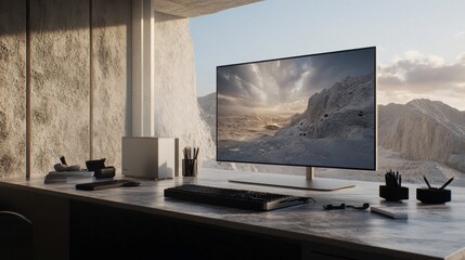 Sleek Office Desk Setup with Natural Light and Textures