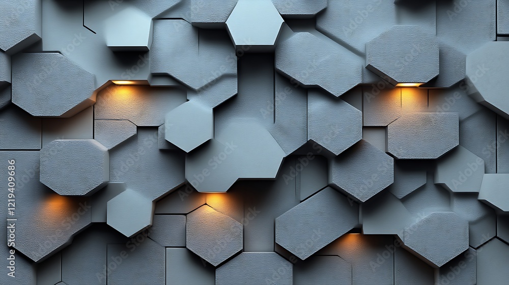 Poster abstract gray hexagonal pattern wall with lights