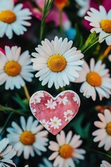 Obraz premium A sweet treat sits atop a field of bright yellow daisies, perfect for a garden party or picnic