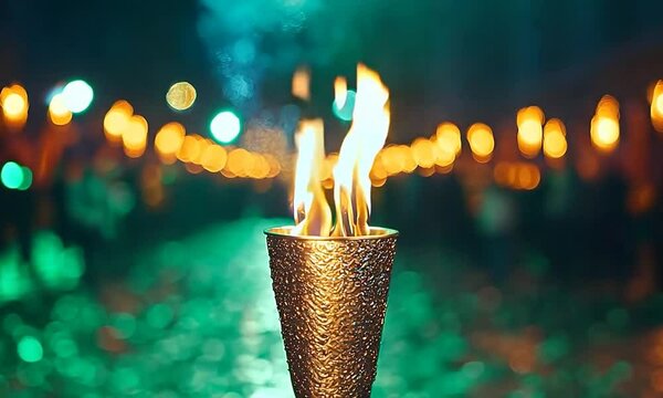 Glowing Torch Passed Among Students in Circle of Leadership and Education