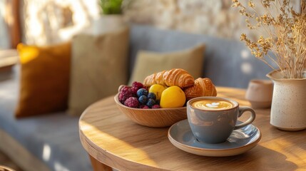 Cozy Morning Coffee with Croissants and Berries