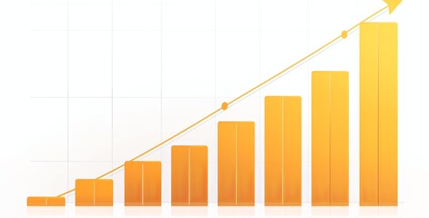 Fototapeta premium Simple Flat Golden Arrow Pointing Upward with Bar Chart, Symbolizing Market Growth and Positive Trend