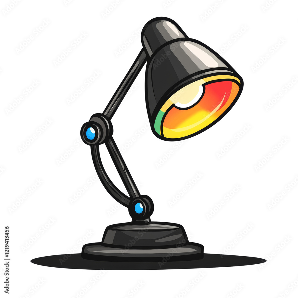 Poster The image shows a sleek black desk lamp with an adjustable arm and a colorful inner light shade.