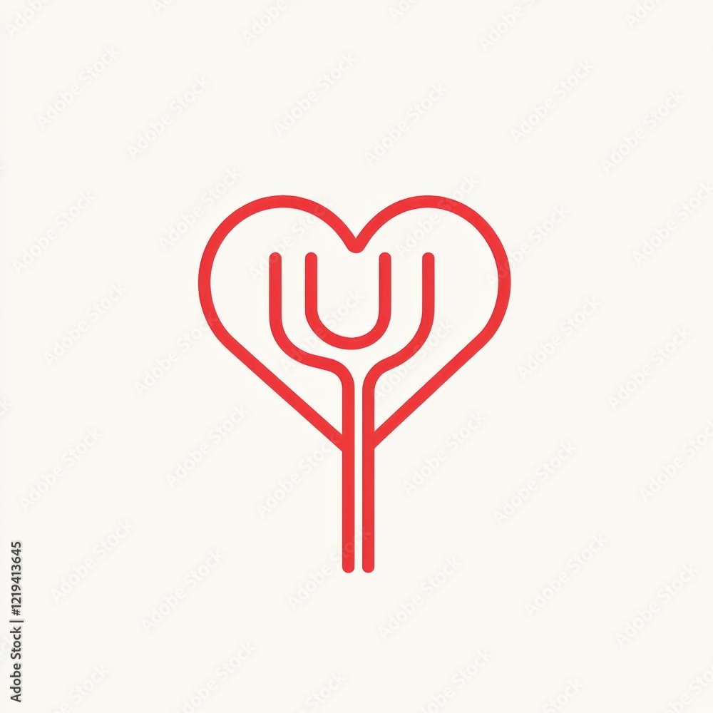 Poster red heart shape with a vertical line and three lines inside on a white background
