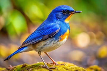 Obraz premium Siberian Blue Robin Ground Bird Portrait - Aerial View Wildlife Photography