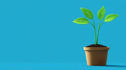 Obraz premium Fresh Green Plant Growing in Pot Against Vibrant Blue Background