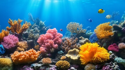 Fototapeta premium Vibrant Coral Reef Ecosystem With Colorful Fish